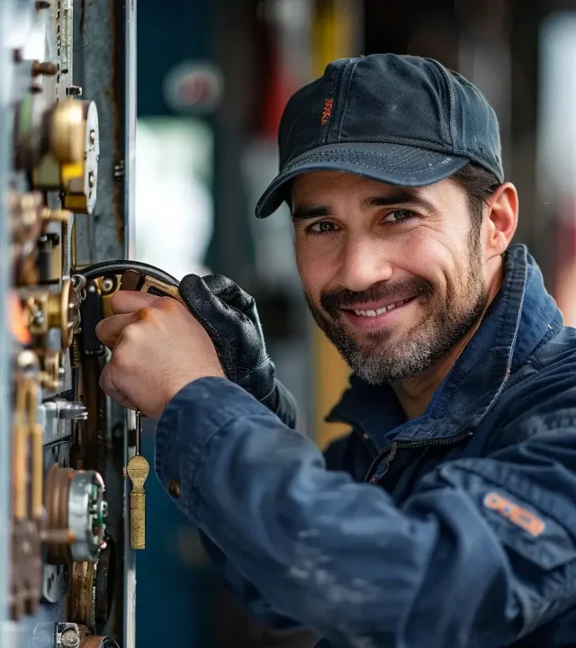Ein lächelnder Schlosser erbringt Dienstleistungen